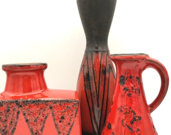 Graflich Ortenburg Fat Lava Fatlava 西ドイツ Fat Lava Vase, Gräflich Ortenburg, Red Black West German Pottery