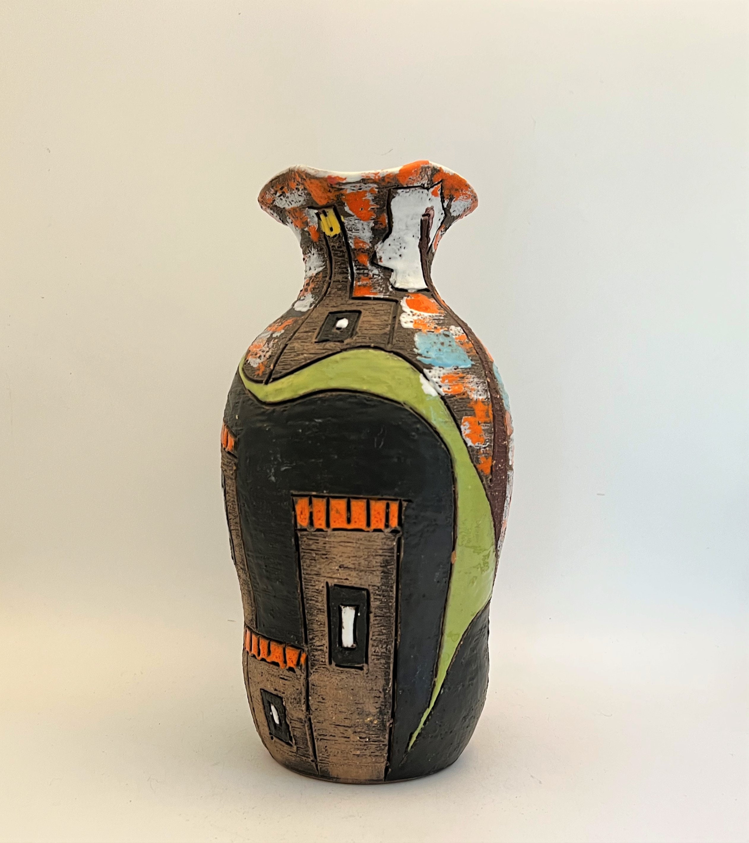 Vintage Fratelli Fanciullacci Vase, Houses and Trees Decor, Mid