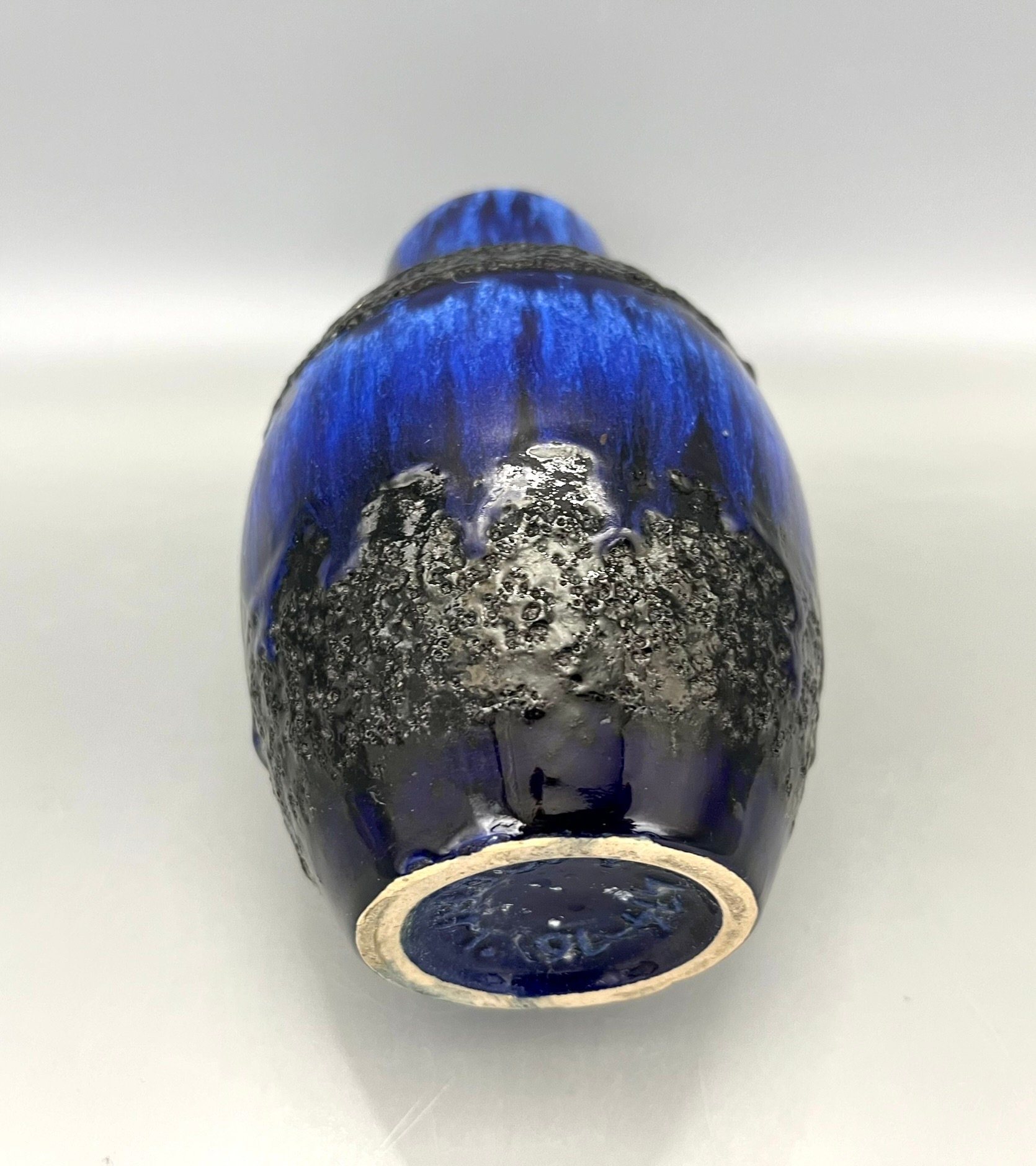 Scheurich Fat Lava Vase – Blue & Black Ceramic, West Germany 1960s