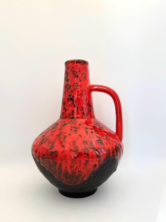 Vintage Carstens Tönnieshof Fat Lava Vase, Red Black Glazed