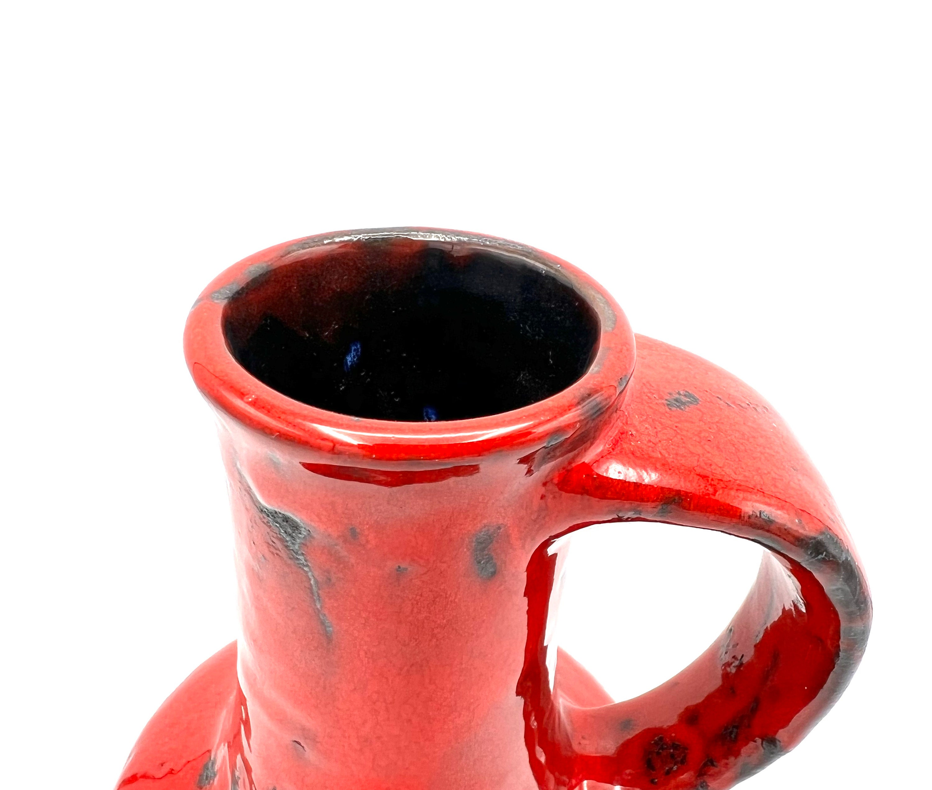 Vintage Gräflich Ortenburg Red Fat Lava Vase, West German Pottery