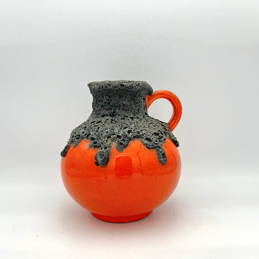 Roth Keramik Vase, Orange & Black Fat Lava, WGP, 1960s West