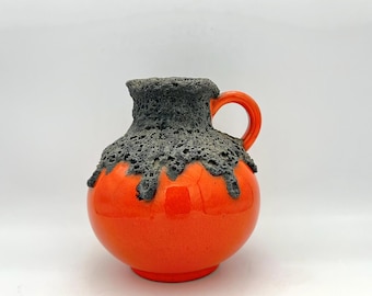 Fat Lava Vase, Gräflich Ortenburg, Red Black West German Pottery