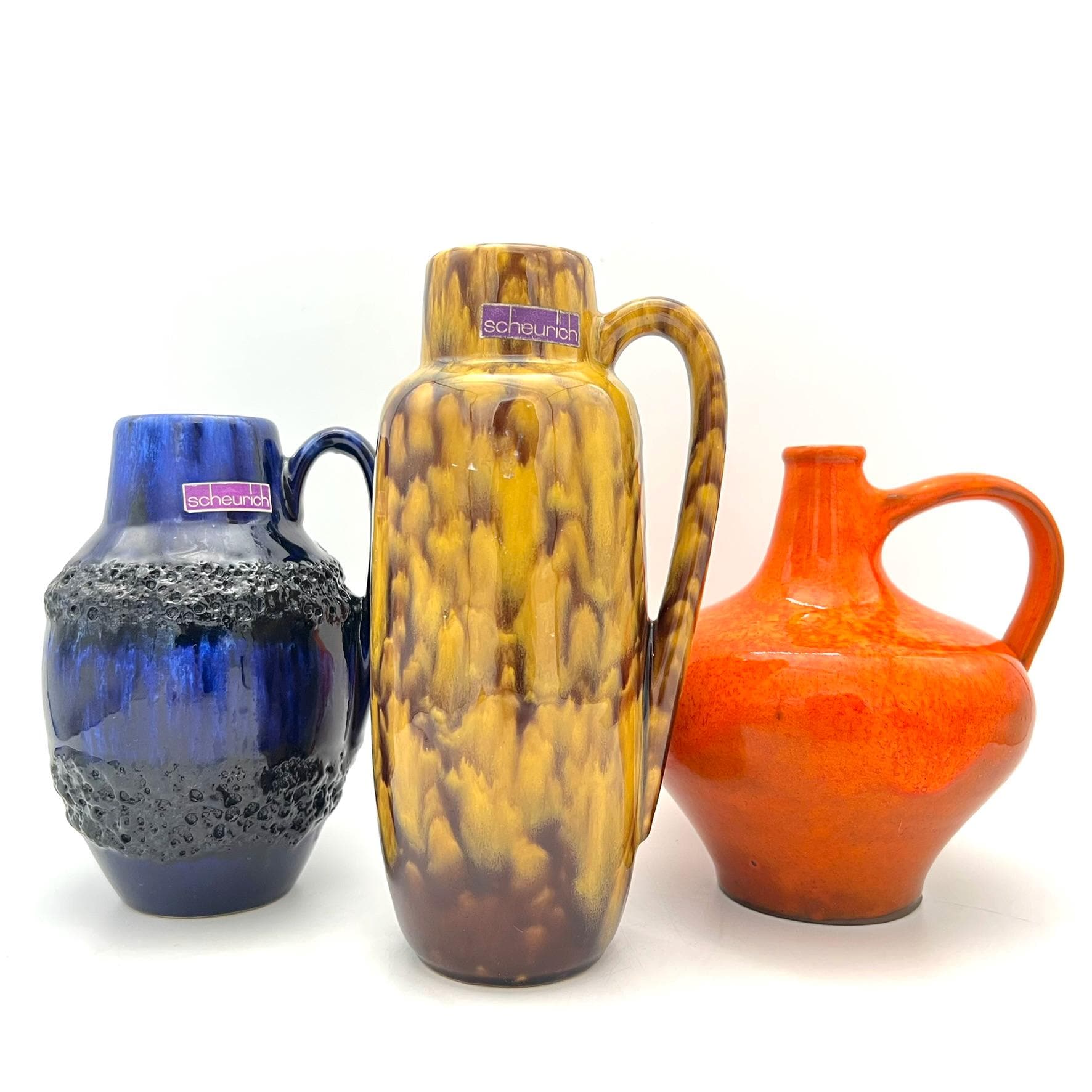 Scheurich Keramik Vase 414-16 – Blue Fat Lava Glaze, West Germany