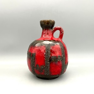 Ruscha 333  ,,Costa&quot; Fat Lava vase, dark Red / black 1970s, designer Kurt Tschörner - Vintage Mid-Century Modern Pottery West Germany.  WGP.
