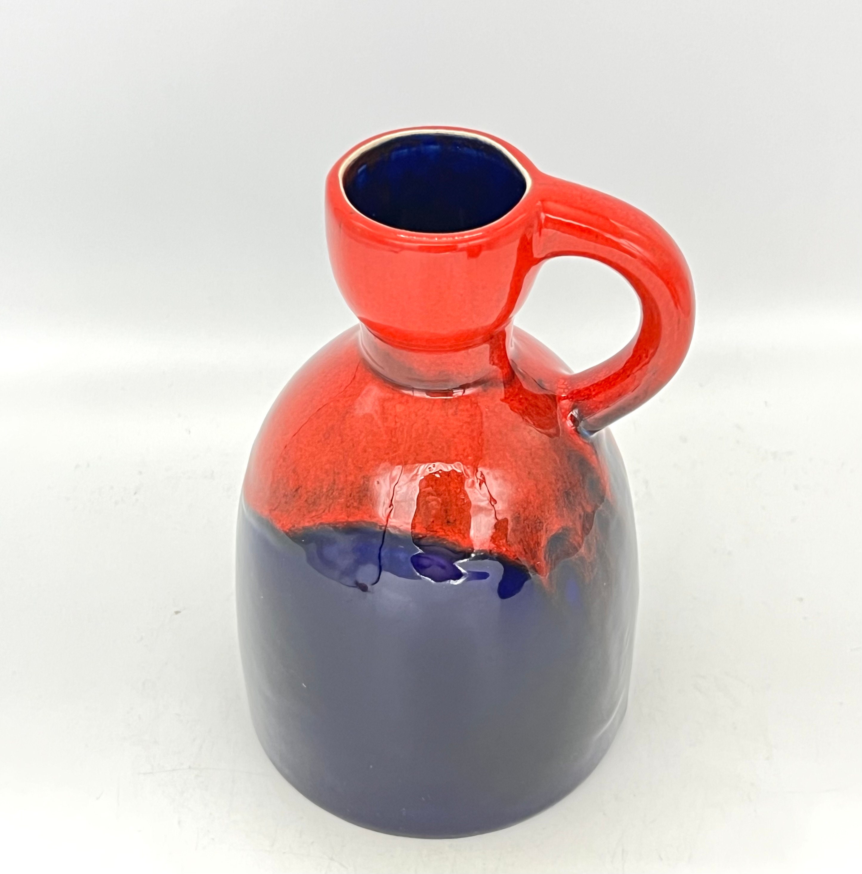 Ruscha 312 セラミック花瓶、レッド/ブルー、ミッドセンチュリーモダン