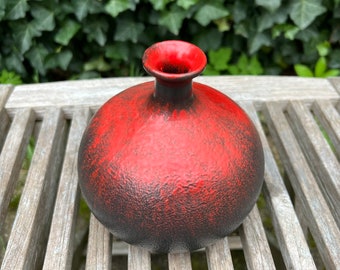 Veba Art  Glass vase, , model :  Kreta,   Mid Century Modern Funky Vintage red and black glass from West Germany.