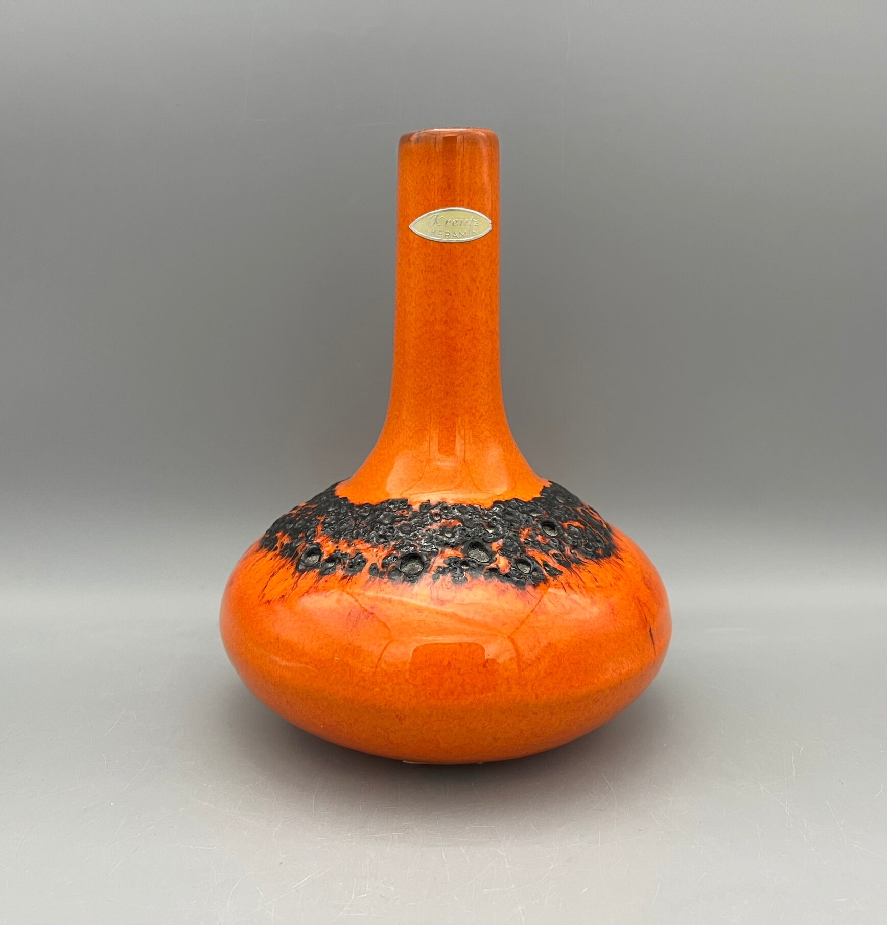 Kreutz Keramik社製  fat lava 花器 Kreutz Keramik Fat Lava Vase, Orange & Black, West German Pottery