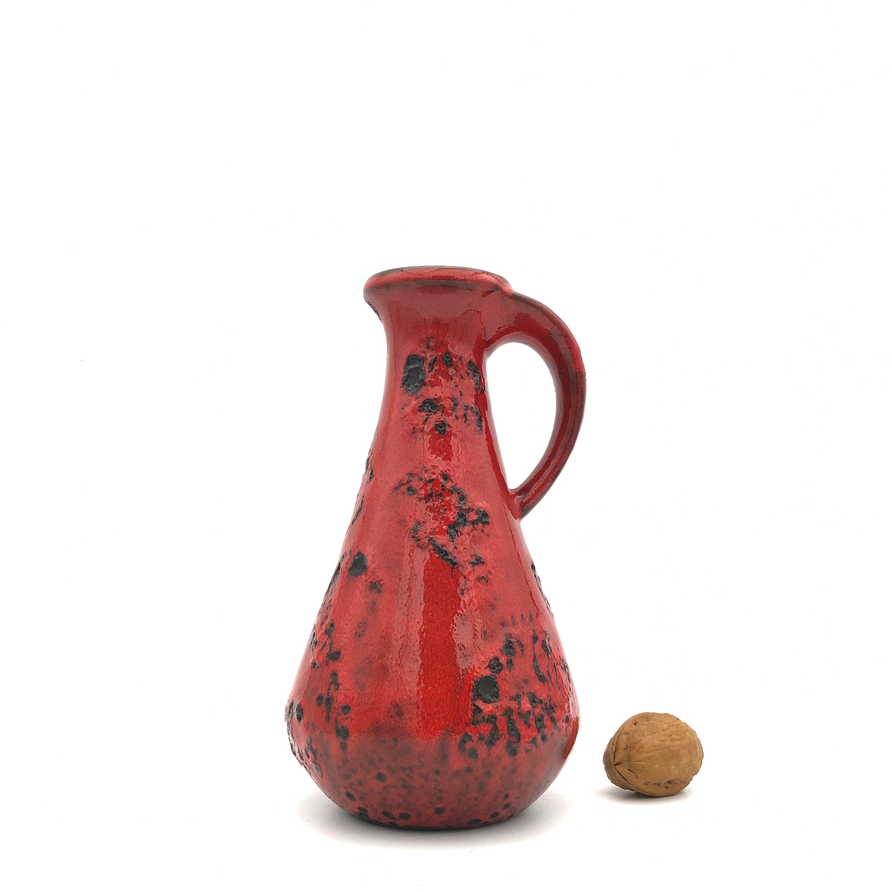 Fat Lava Vase, Gräflich Ortenburg, Red Black West German Pottery