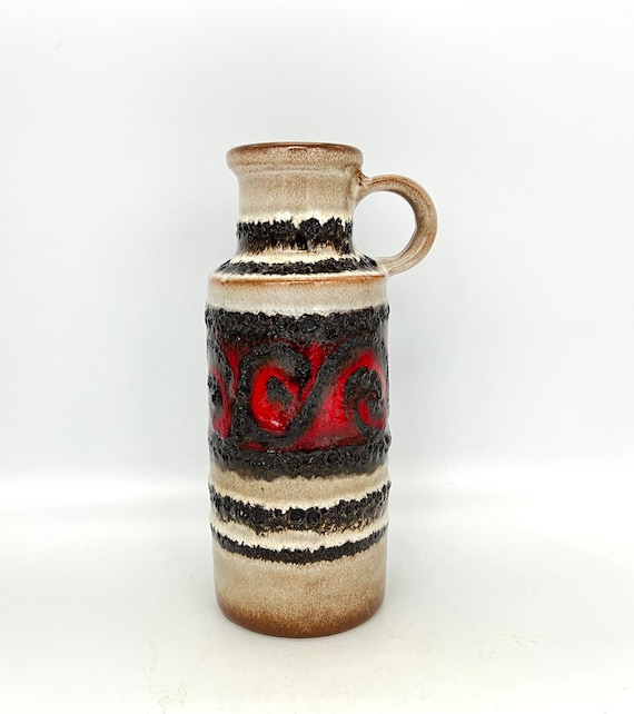 Scheurich Keramik Vase 401/20, Red & Black Fat Lava, West German