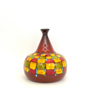Italian  vase , beautiful hand decorated, Santi signed , vintage Mid Century Modern Italian 1960s / 1970s.