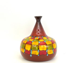 Italian  vase , beautiful hand decorated, Santi signed , vintage Mid Century Modern Italian 1960s / 1970s.