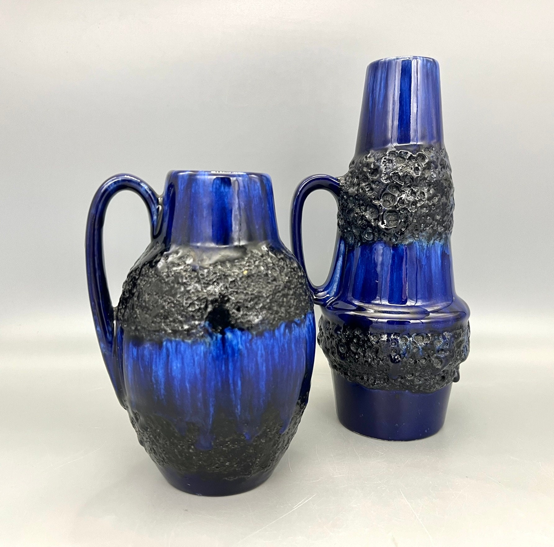 Scheurich Fat Lava Vase – Blue & Black Ceramic, West Germany 1960s