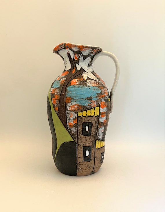 イタリア陶器　FRATELLI FANCIULLACCI　ミッドセンチュリー Vintage Fratelli Fanciullacci Vase, Houses and Trees Decor, Mid