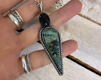 Blue Heron Turquoise and Onyx Sterling Silver Necklace