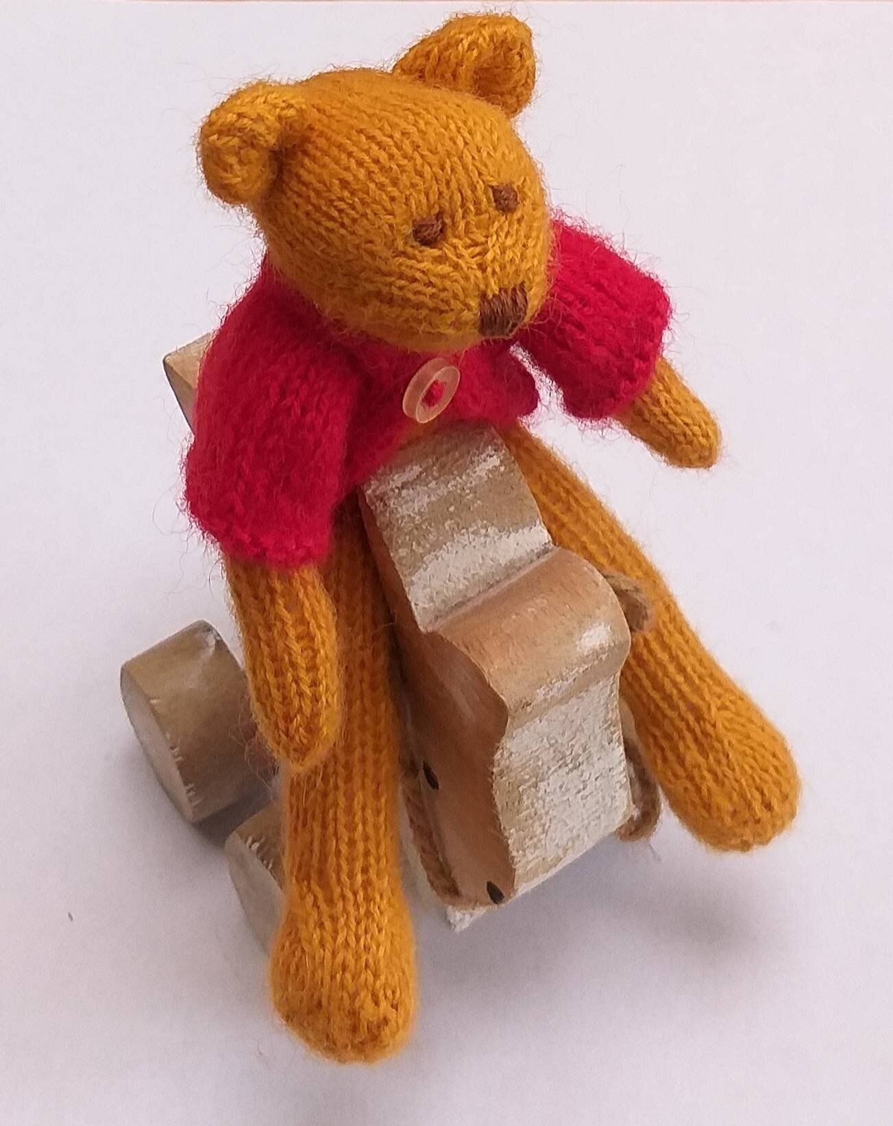 Little Teddy Bear With Small Red Jacket On, Handknitted Little Teddy Bear With Small Red Jacket On, Handknitted
