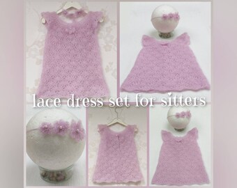 Crocheted lace dress set: "Marcia" for sitters.