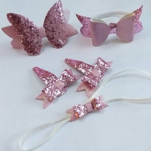 Glitter hairpins, clips, elastics and headband in bowstyle: in pink colors. image 6