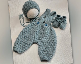 Newborn handknitt Homecoming Set "Milo".