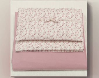 A beautiful photo prop set: "Seraphina" consisting of an old pink backdrop, a wrap, pillow and tieback in a lovely jersey fabric.