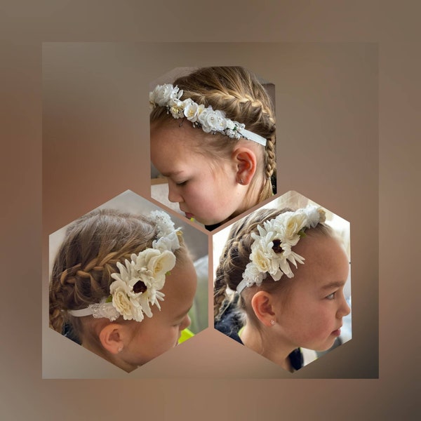 Customorders: Flower headbands, tiebacks for Bridesmade, Flowergirls, Holy Communion or Party.