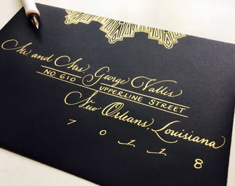 225 Custom Wedding Envelope Calligraphy, Gatsby Style 20's Wedding, Art Deco Wedding,