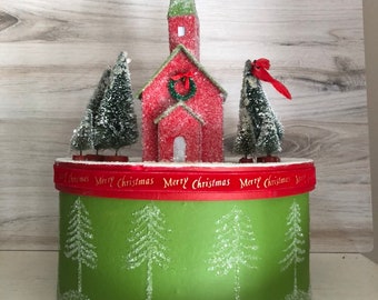 Handmade Christmas Village Decor | Vintage Christmas Village Box