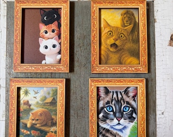 Cute Cat Magnet, Wood Framed