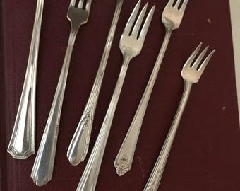 Vintage Silver Plate Cocktail Forks, Set of Six