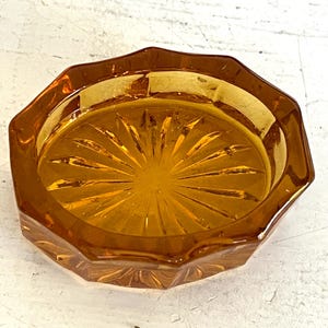 Vintage Salt Dish, Amber Pressed Glass | Amber Glass Ring Dish | Cone Incense Burner