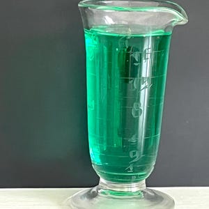Small Antique Glass Lab Beaker, Etched with Pour Spout | Vintage Barware