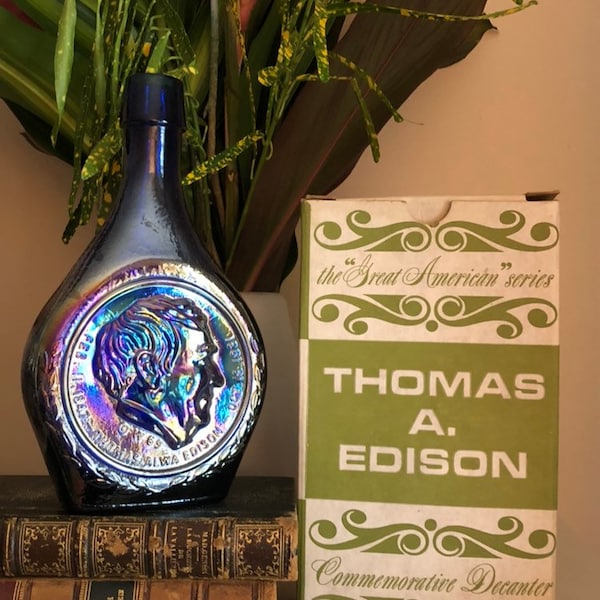 Large Thomas Edison Commerative Bottle, Original Box, Wheaton Glass