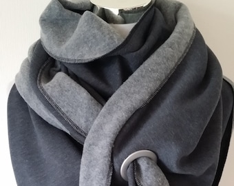 XXL scarf made of winter sweat in plain blue-grey