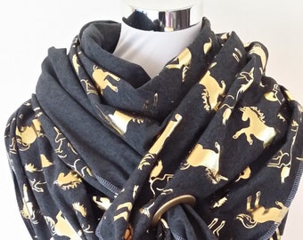 XXL scarf made of jersey in dark gray with unicorns for spring / autumn