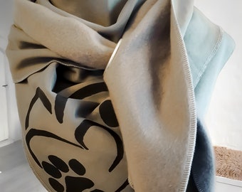 XXL scarf made of winter sweat fabric in grey with black paw print motif