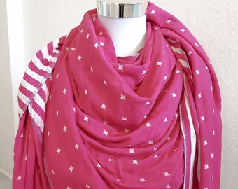 XXL-Schal aus Baumwolljersey in Pink und Weiß mit Sternen und Streifen für Frühjahr / Herbst