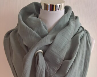 XXL scarf made of muslin in green plain for spring / autumn