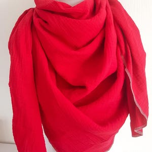 XXL muslin scarf in red plain for spring / autumn