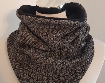 Slip scarf made of fleece and cotton knit in grey mottled and black plain