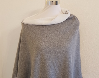Poncho made of alpine fleece in grey and white plain