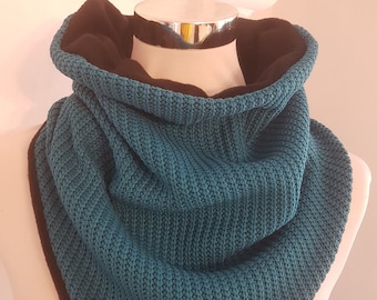 Slip scarf made of fleece and cotton knit in petrol and black plain