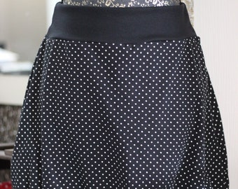 Balloon skirt, size 34 - 58 and made to measure, made of jersey in black with white dots