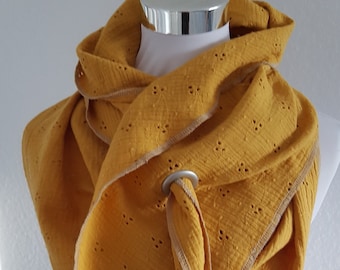XXL scarf made of muslin in mustard yellow plain for spring / autumn