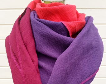 Écharpe XXL en coton pour le printemps en rouge, violet et bordeaux