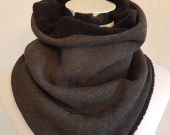 Slip scarf made of fleece and winter sweat in dark grey and black plain