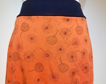 Balloon skirt, size 34 - 58 and made to measure, made of alpine fleece in orange with dandelions