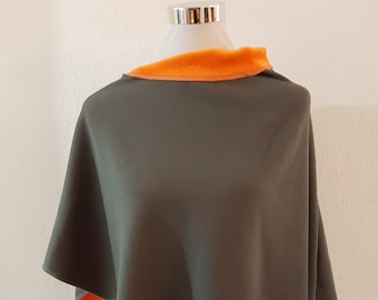 Poncho aus Alpenfleece in Khaki und Orange