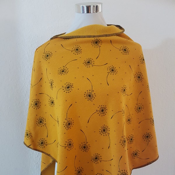 Poncho aus Alpenfleece in Gelb mit Pusteblumen