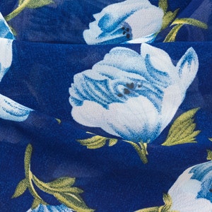 Loop scarf made of chiffon in blue with light blue flowers image 3