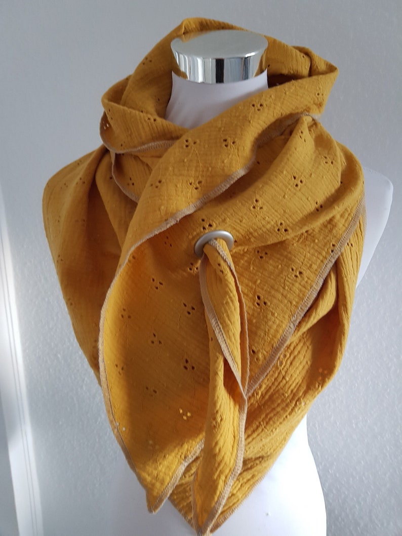 XXL scarf made of muslin in mustard yellow plain for spring / autumn image 1